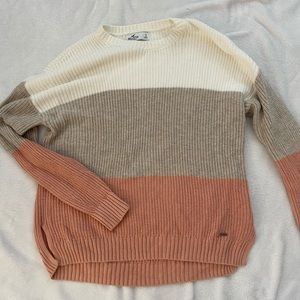 pink grey and white sweater